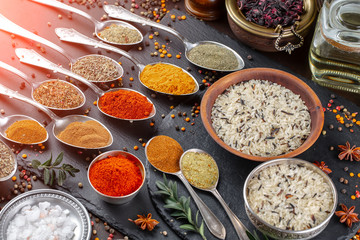 Spices and seasonings for cooking in the composition on the table