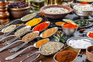 Spices and seasonings for cooking in the composition on the table