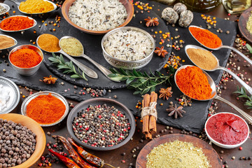 Spices and seasonings for cooking in the composition on the table