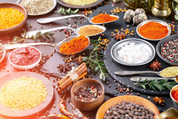 Spices and seasonings for cooking in the composition on the table