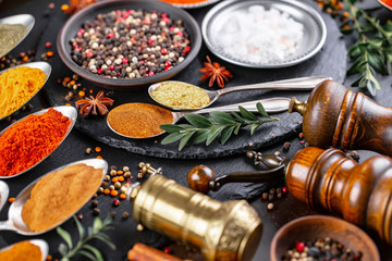 Spices and seasonings for cooking in the composition on the table