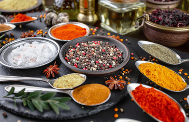 Spices and seasonings for cooking in the composition on the table