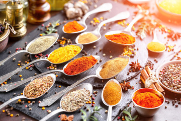 Spices and seasonings for cooking in the composition on the table