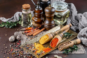 Spices and seasonings for cooking in the composition on the table