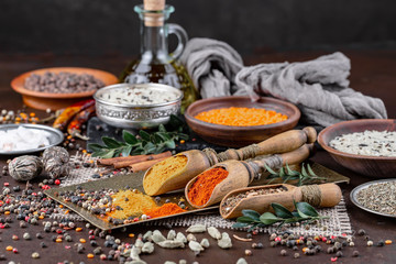 Spices and seasonings for cooking in the composition on the table