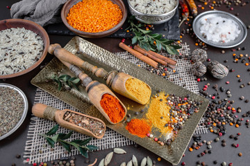 Spices and seasonings for cooking in the composition on the table