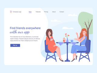 Landing page template concept. Dating site, service to find friends, an interesting leisure. Vector illustration.