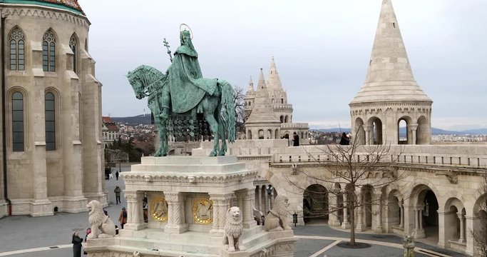 BUDAPEST, HUNGARY - JANUARY 17, 2019 : Fisherman bastion towers, Budapest winter time