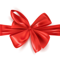 Realistic red ribbon bow, gift wrap, vector illustration