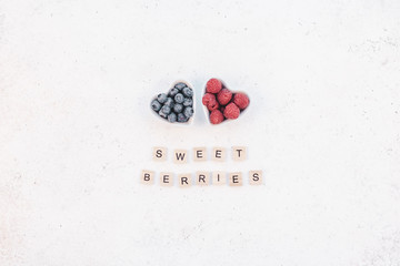 Valentine Day composition berries in heart plates