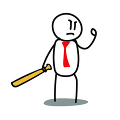 angry business man with baseball bat and red tie