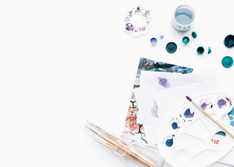 Art work minimal composition. Workspace design for artists