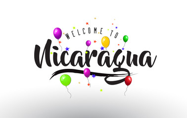 Nicaragua Welcome to Text with Colorful Balloons and Stars Design.