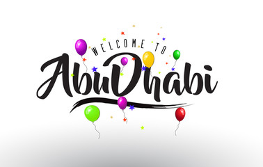 AbuDhabi Welcome to Text with Colorful Balloons and Stars Design.