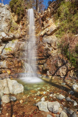 TROODOS MOUNTAIN, CYPRUS. The waterfall of Kalidonia close to Platres village, Troodos mountain - obrazy, fototapety, plakaty
