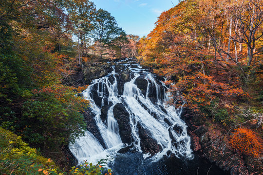 Swallow Falls at Autumn in Snowdonia National Park, UK