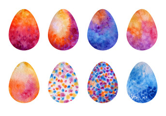 Set of Easter eggs. Watercolor spots, abstraction.