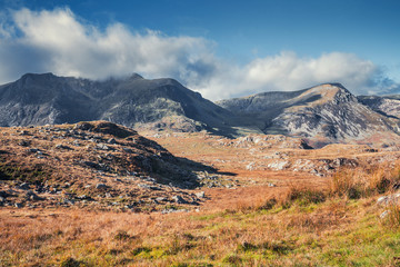 Ogwen Valley on Sunny Autumnal Day in North Wales UK