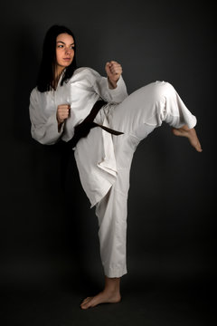 Karate woman in action