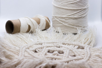 Handmade macrame, needlework, knitting. Women's hobby. Macrame Home decor – Image