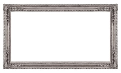 Panoramic silver frame for paintings, mirrors or photo isolated on white background