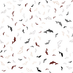 Dark Orange vector seamless background with dolphins.
