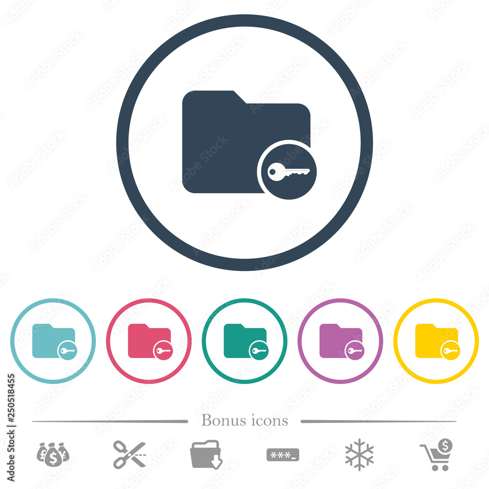 Poster secure directory flat color icons in round outlines
