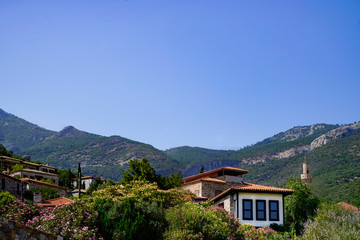 Fototapeta premium View of a historical house in a mountain village of Aegean.