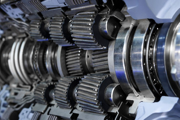 Gear box cross section, engine industry, sprockets, cogwheels and bearings of automotive...