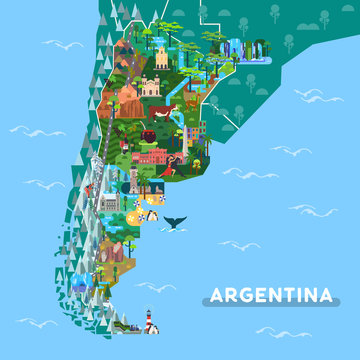 Landmarks or sightseeing places on Argentina map
