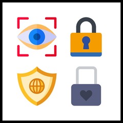 4 cyber icon. Vector illustration cyber set. shield and padlock icons for cyber works