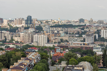 Kiev city skyline from above, downtown cityscape, capital of Ukraine.