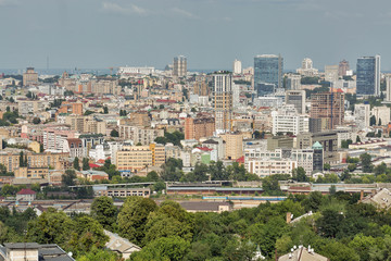 Kiev city skyline from above, downtown cityscape, capital of Ukraine.