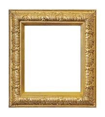 Golden frame for paintings, mirrors or photo isolated on white background