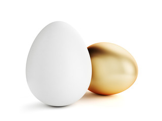 White and gold eggs isolated