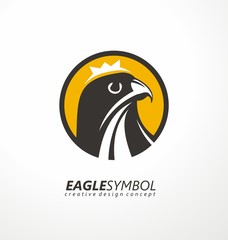 Eagle logo design. Hawk symbol. Falcon icon idea. Bird graphic. Round black and yellow eagle emblem.