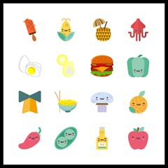16 ingredient icon. Vector illustration ingredient set. ic cream and orange icons for ingredient works