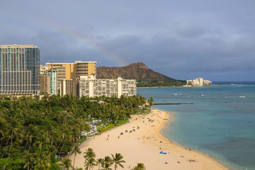Rainbow over Waikiki Beach. Oahu, Hawaii