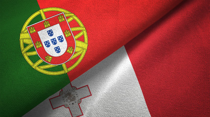 Portugal and Malta two flags textile cloth, fabric texture