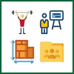 4 discussion icon. Vector illustration discussion set. shared folder and plans icons for discussion works