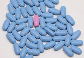 pink pastille in the middle of blue pads