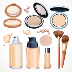 Set of cosmetics to give the skin a smooth tone isolated on a white background