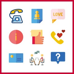 9 contact icon. Vector illustration contact set. social media and phone call icons for contact works