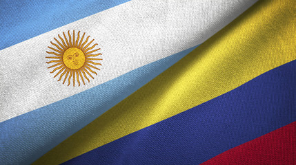 Argentina and Colombia two flags textile cloth, fabric texture