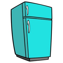Teal Retro Refrigerator - A vector cartoon illustration of a home kitchen refrigerator.