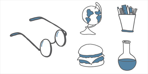 Set of school busines equipment doodle icons