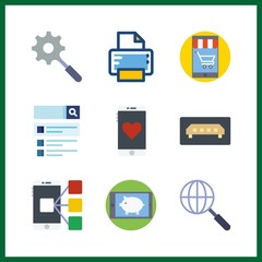 9 network icon. Vector illustration network set. printer and search icons for network works