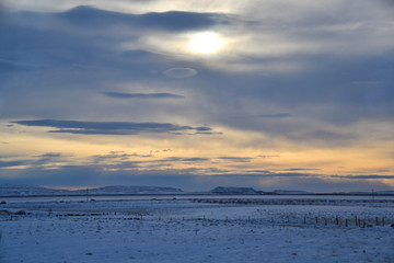 Stunning Sunset Icelandic Iceland landscape frozen snow
