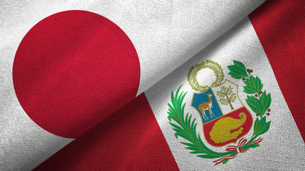 Japan and Peru two flags textile cloth, fabric texture