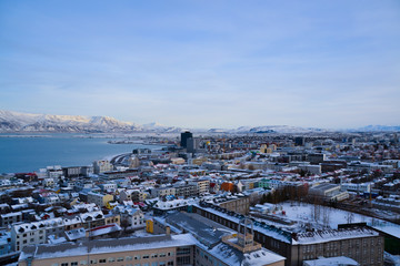 Aerial skyline cityscape view of Reykjavik, Iceland